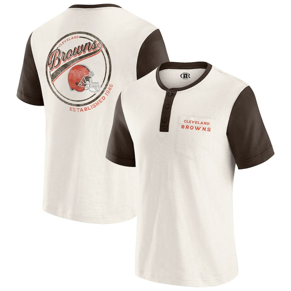 Cleveland Browns Darius Rucker Collection Henley Colorblock Slub Pocket T-Shirt | NFL Sale