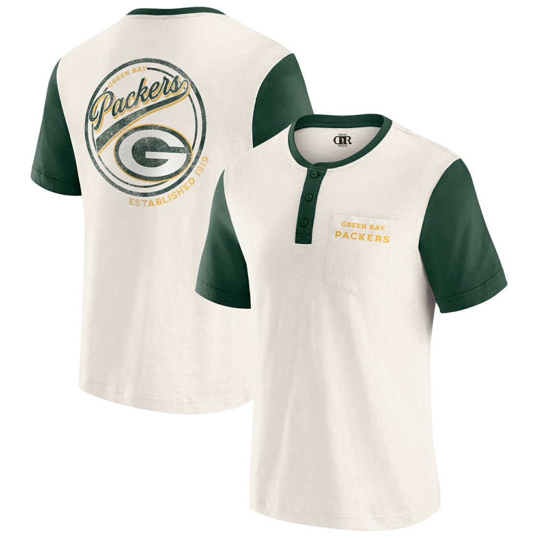 Green Bay Packers Darius Rucker Collection Henley Colorblock Slub Pocket T-Shirt | NFL US