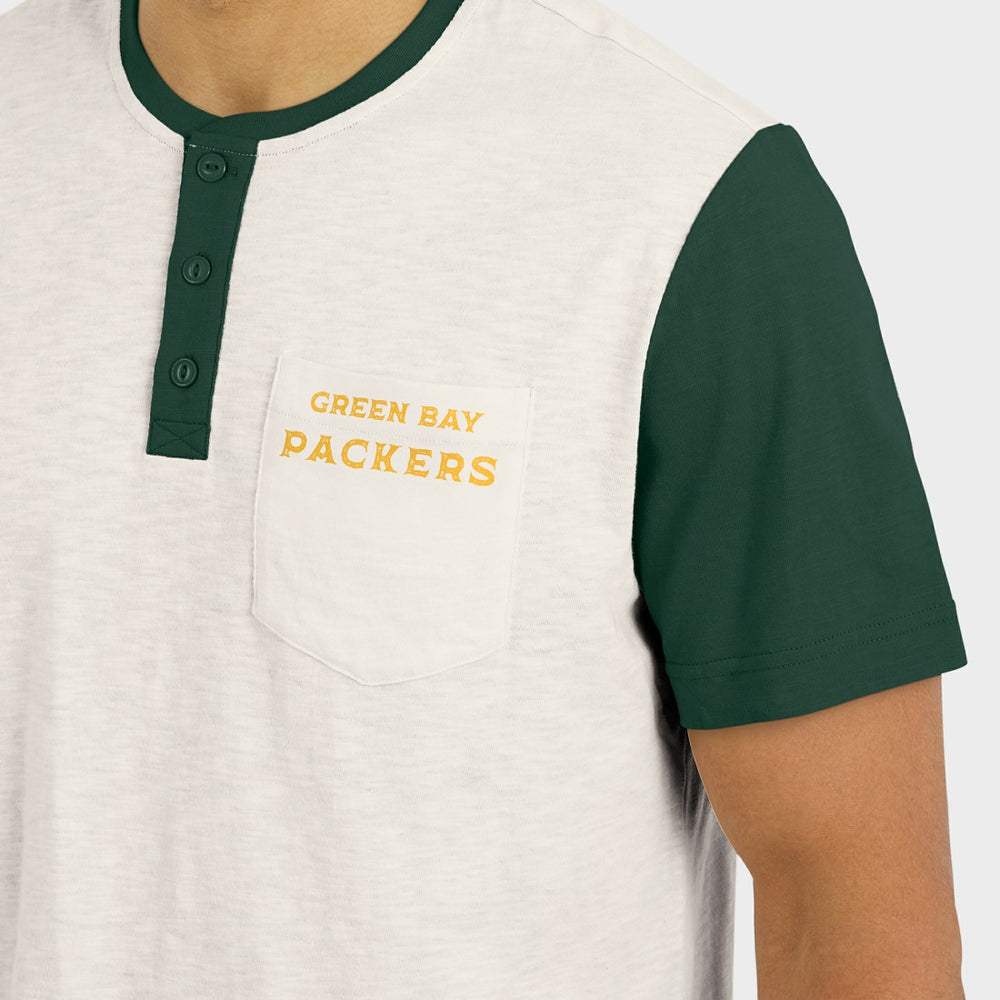 Green Bay Packers Darius Rucker Collection Henley Colorblock Slub Pocket T-Shirt | NFL US