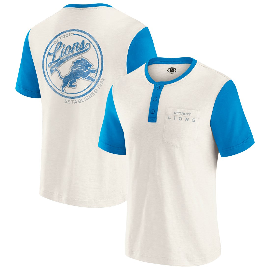 Detroit Lions Darius Rucker Collection Henley Colorblock Slub Pocket T-Shirt | NFL Online
