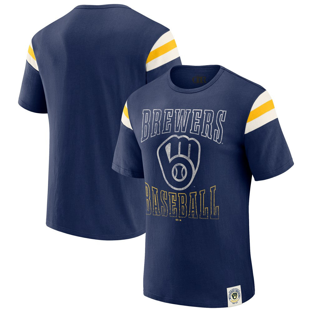 Milwaukee Brewers Darius Rucker Collection by Fanatics Distressed Sleeve Stripe T-Shirt - MLB T-shirts