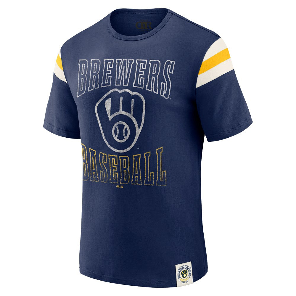 Milwaukee Brewers Darius Rucker Collection by Fanatics Distressed Sleeve Stripe T-Shirt - MLB T-shirts
