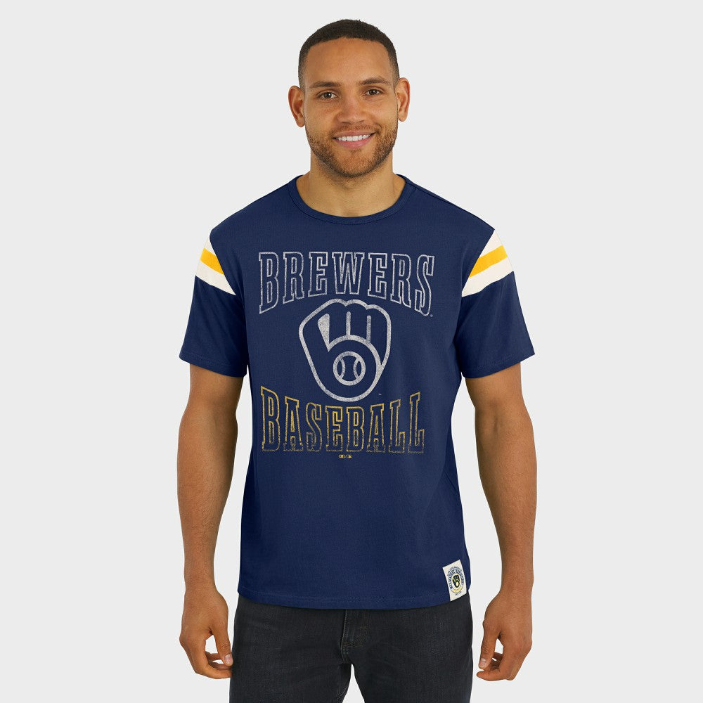 Milwaukee Brewers Darius Rucker Collection by Fanatics Distressed Sleeve Stripe T-Shirt - MLB T-shirts