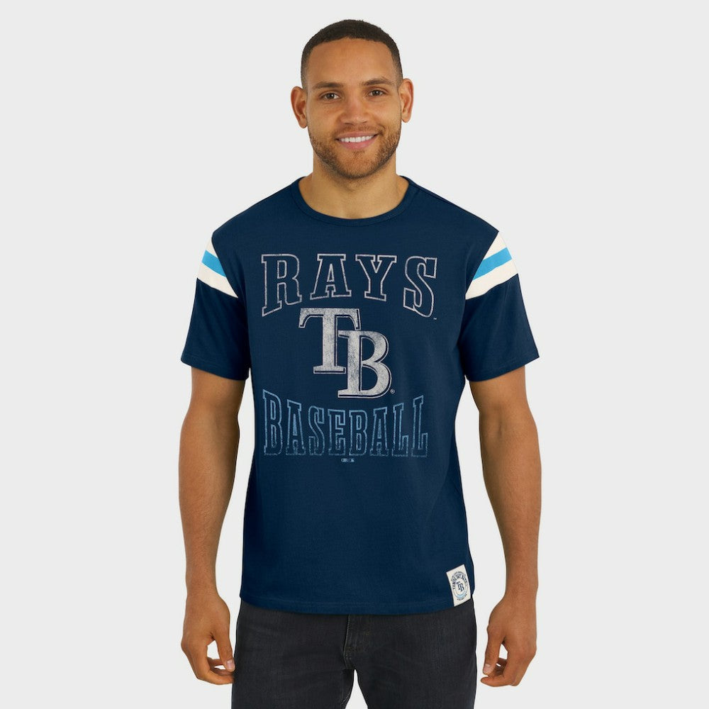 Tampa Bay Rays Darius Rucker Collection by Fanatics Distressed Sleeve Stripe T-Shirt - MLB T-shirts