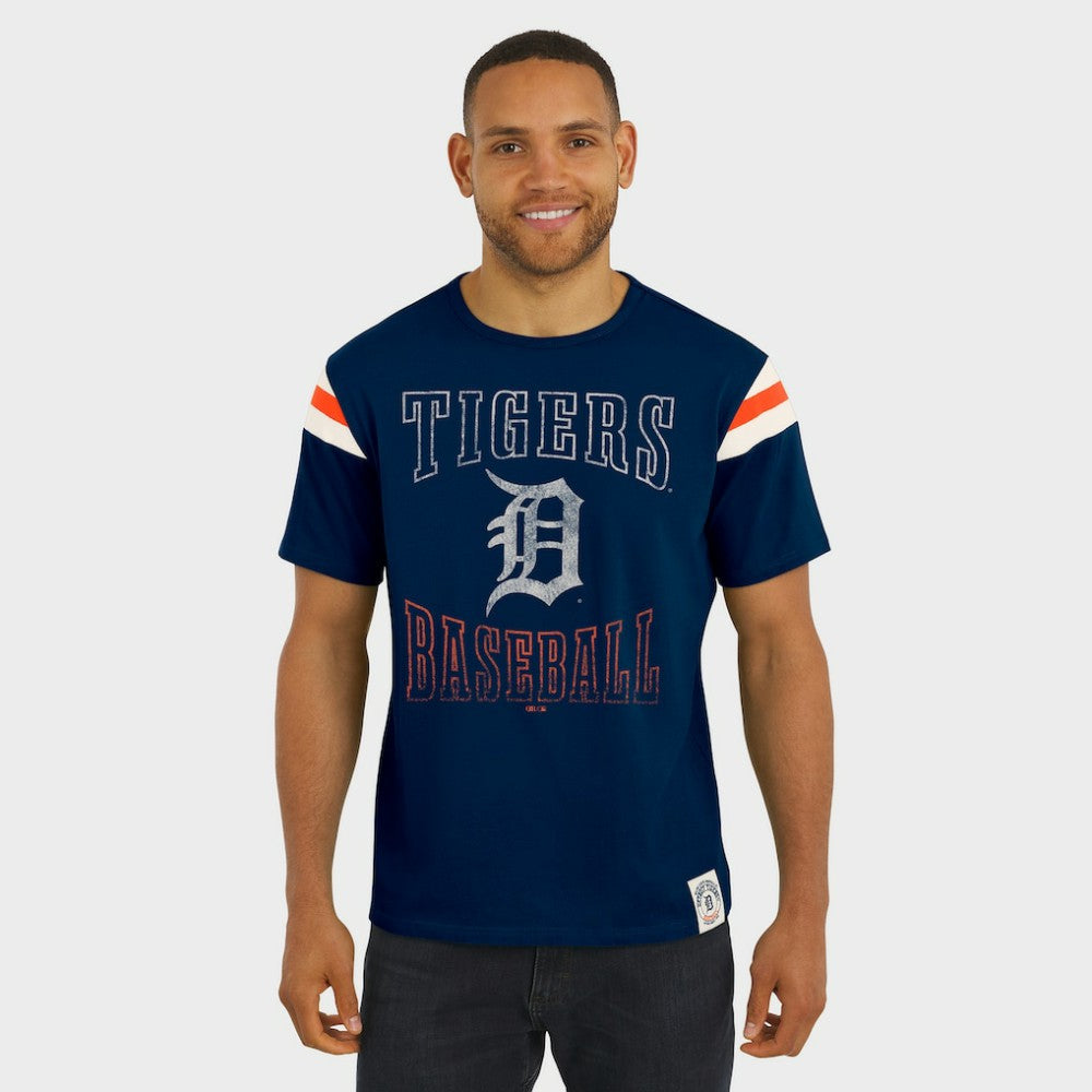 Detroit Tigers Darius Rucker Collection by Fanatics Distressed Sleeve Stripe T-Shirt - MLB T-shirts