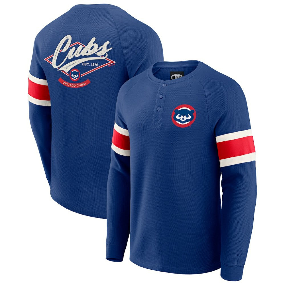 Chicago Cubs Darius Rucker Collection by Fanatics Waffle-Knit Raglan Long Sleeve Henley T-Shirt - MLB T-shirts