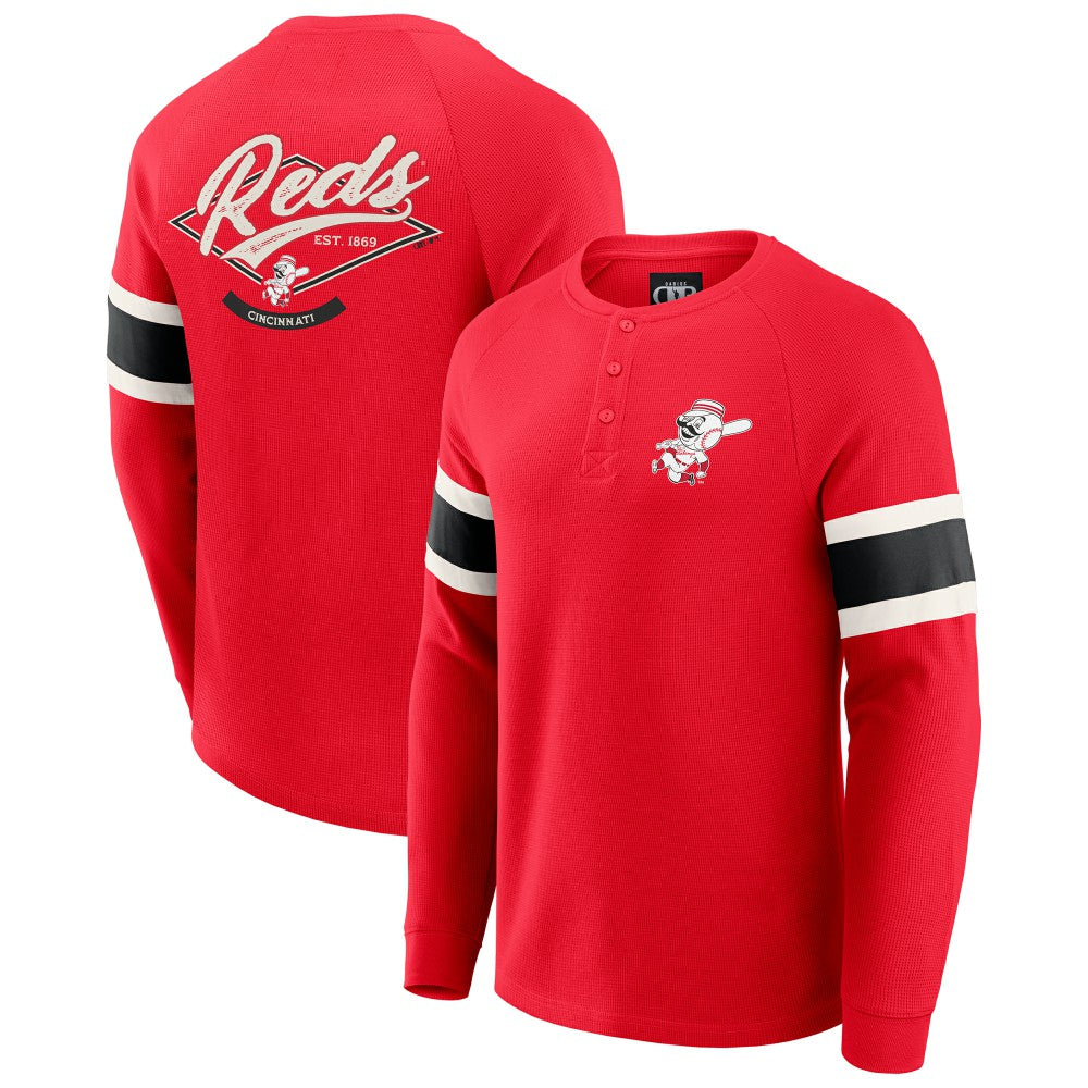 Cincinnati Reds Darius Rucker Collection by Fanatics Waffle-Knit Raglan Long Sleeve Henley T-Shirt - MLB T-shirts