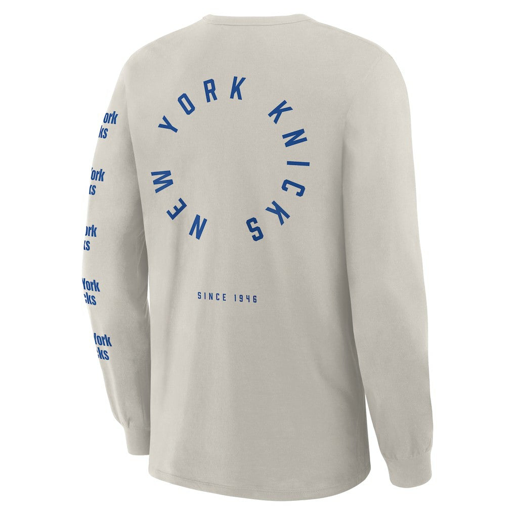 Cream New York Knicks Crossover Collection Ball Screen Action Premium Long Sleeve T-Shirt | NBA