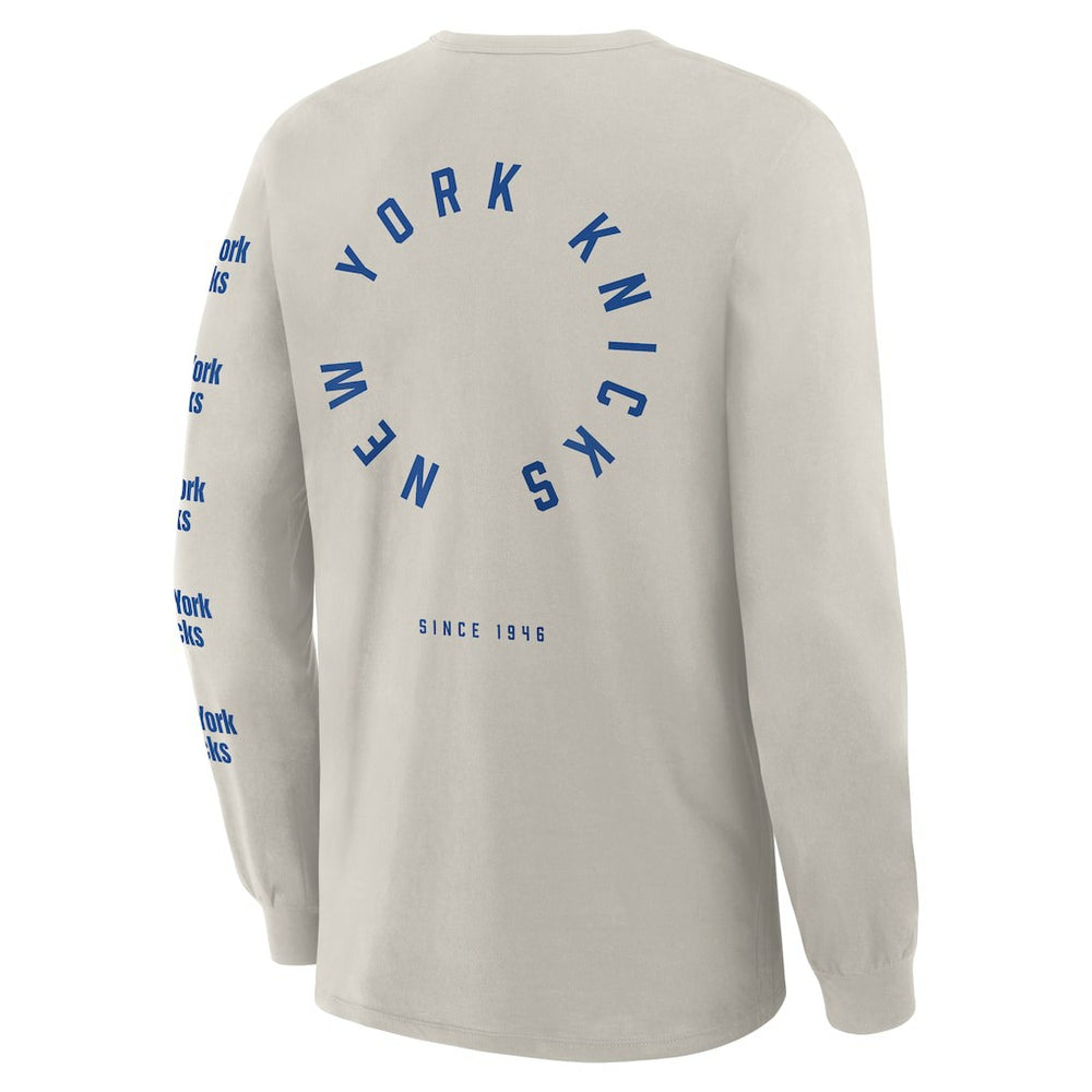 Cream New York Knicks Crossover Collection Ball Screen Action Premium Long Sleeve T-Shirt | NBA