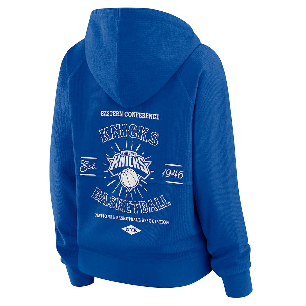 Royal New York Knicks WEAR by Erin Andrews Women's Vintage Full-Zip Raglan Hoodie | NBA