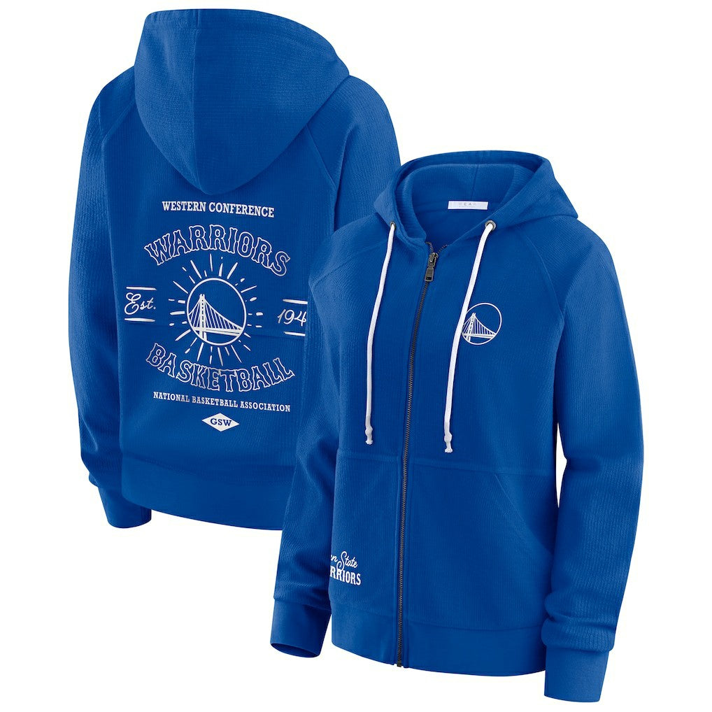 Blue Golden State Warriors WEAR by Erin Andrews Women's Vintage Full-Zip Raglan Hoodie sale | NBA