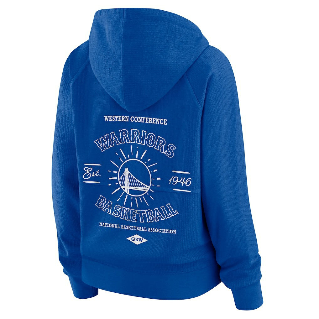 Blue Golden State Warriors WEAR by Erin Andrews Women's Vintage Full-Zip Raglan Hoodie sale | NBA