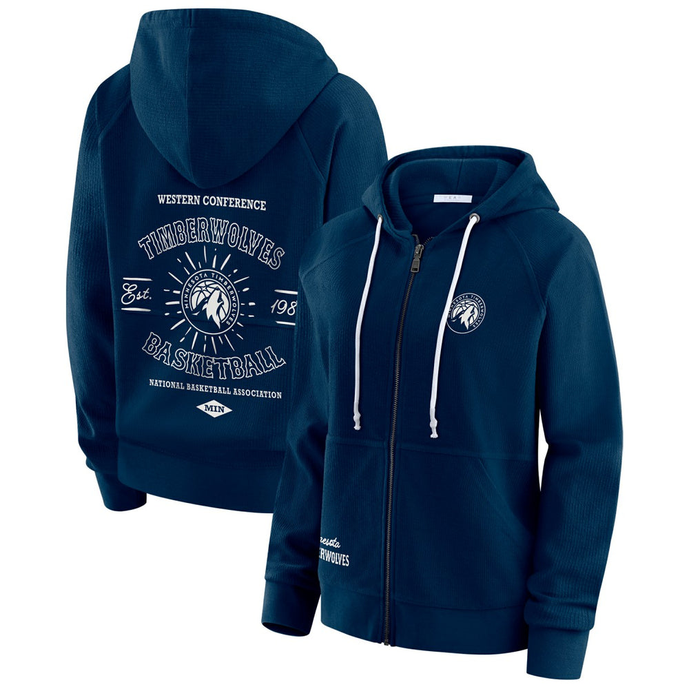 Navy Minnesota Timberwolves WEAR by Erin Andrews Women's Vintage Full-Zip Raglan Hoodie | NBA