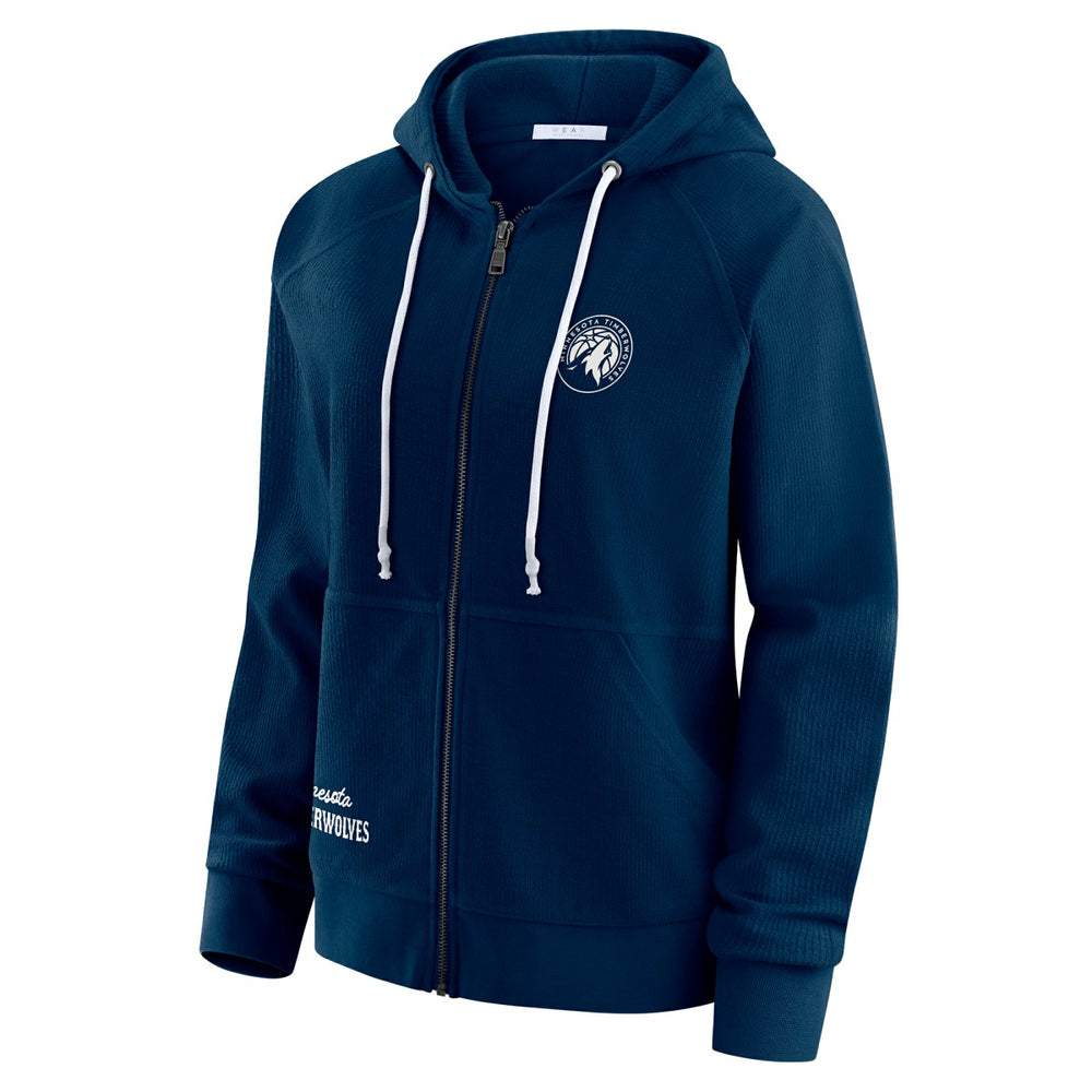 Navy Minnesota Timberwolves WEAR by Erin Andrews Women's Vintage Full-Zip Raglan Hoodie | NBA