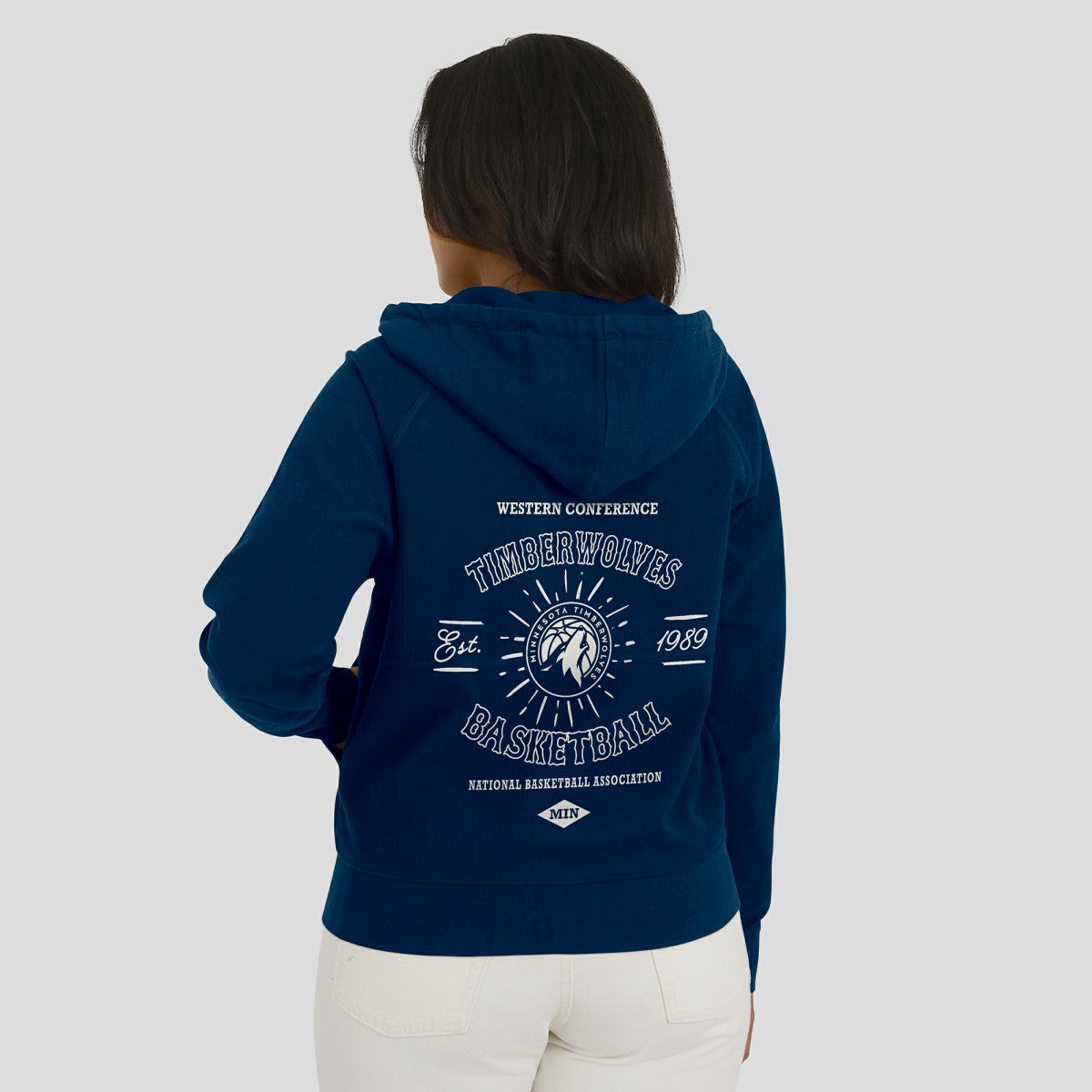 Navy Minnesota Timberwolves WEAR by Erin Andrews Women's Vintage Full-Zip Raglan Hoodie | NBA