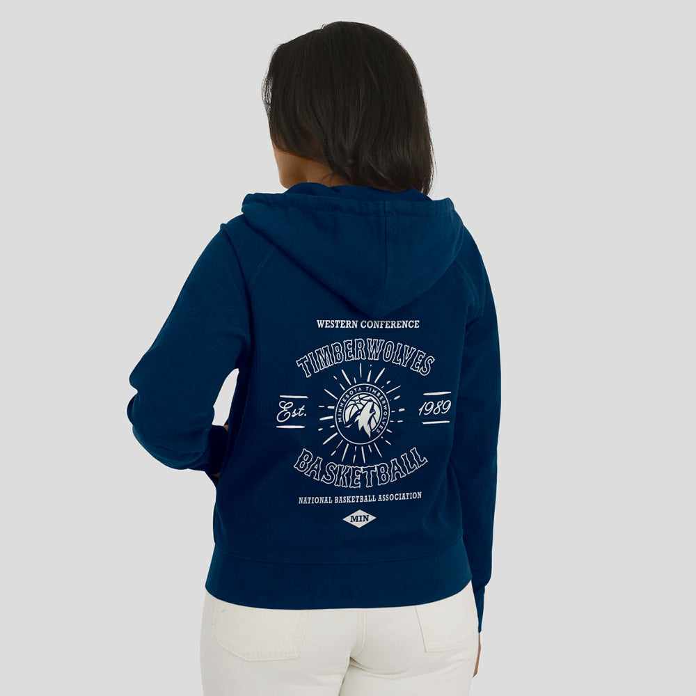 Navy Minnesota Timberwolves WEAR by Erin Andrews Women's Vintage Full-Zip Raglan Hoodie | NBA