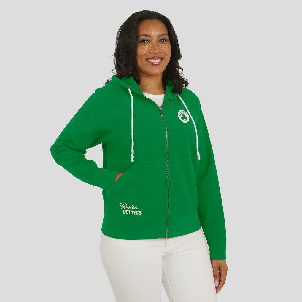 Green Boston Celtics WEAR by Erin Andrews Women's Vintage Full-Zip Raglan Hoodie | NBA