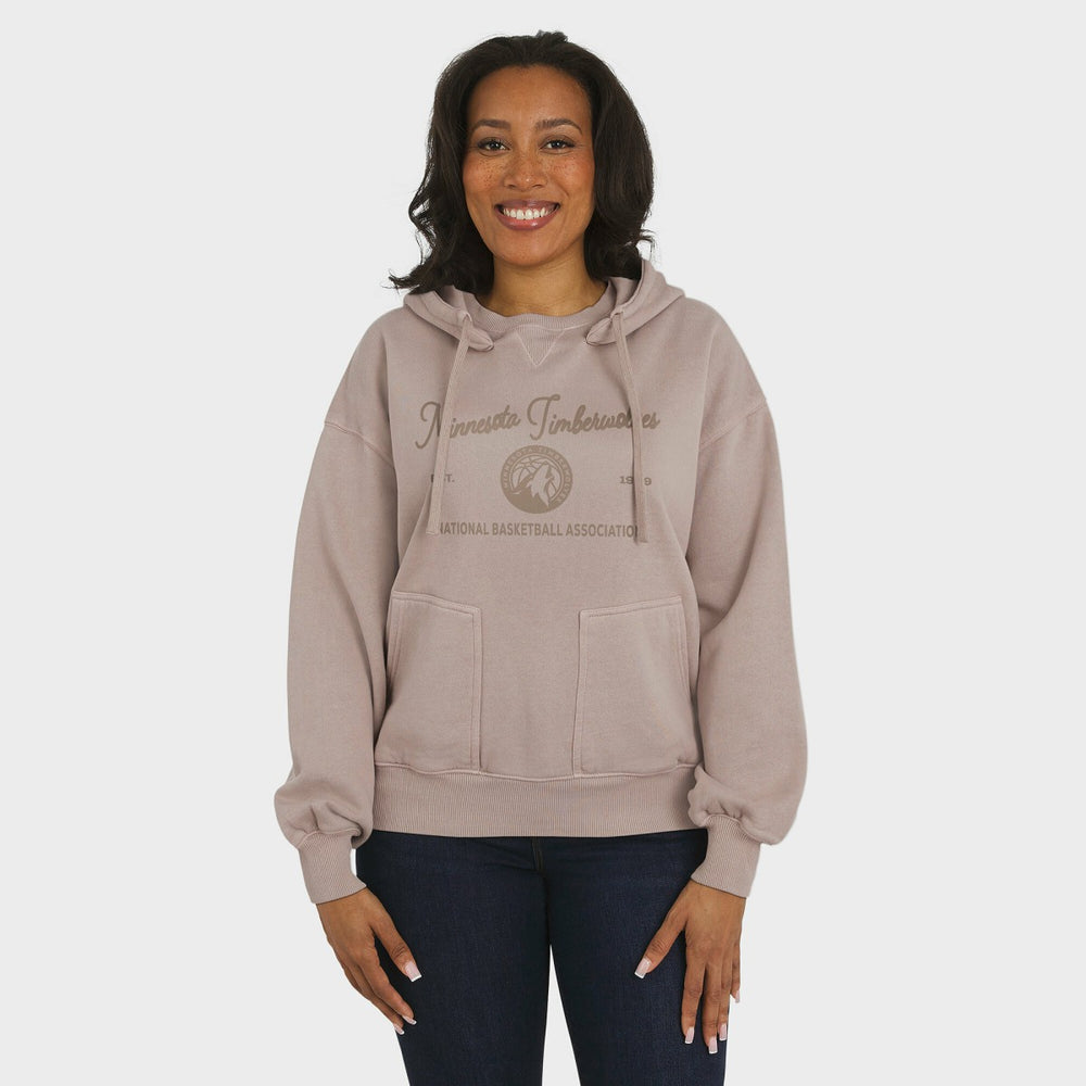 Tan Minnesota Timberwolves WEAR by Erin Andrews Women's Washed Pullover Crewdie | NBA