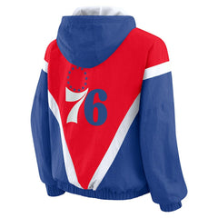Red/Royal Philadelphia 76ers WEAR by Erin Andrews Women's Colorblock Full-Zip Hoodie Windbreaker Jacket | NBA