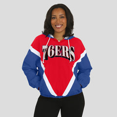 Red/Royal Philadelphia 76ers WEAR by Erin Andrews Women's Colorblock Full-Zip Hoodie Windbreaker Jacket | NBA