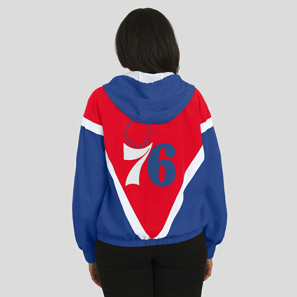 Red/Royal Philadelphia 76ers WEAR by Erin Andrews Women's Colorblock Full-Zip Hoodie Windbreaker Jacket | NBA
