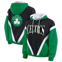 Black/Kelly Green Boston Celtics WEAR by Erin Andrews Women's Colorblock Full-Zip Hoodie Windbreaker Jacket | NBA