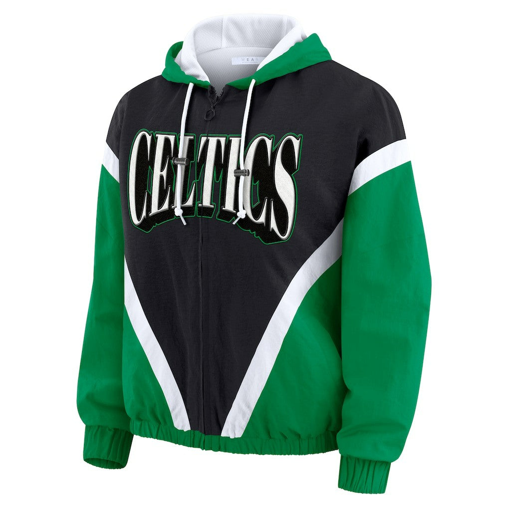 Black/Kelly Green Boston Celtics WEAR by Erin Andrews Women's Colorblock Full-Zip Hoodie Windbreaker Jacket | NBA