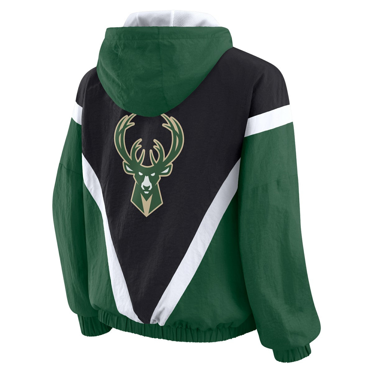 Black/Hunter Green Milwaukee Bucks WEAR by Erin Andrews Women's Colorblock Full-Zip Hoodie Windbreaker Jacket | NBA