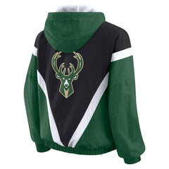 Black/Hunter Green Milwaukee Bucks WEAR by Erin Andrews Women's Colorblock Full-Zip Hoodie Windbreaker Jacket | NBA