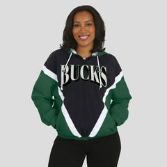 Black/Hunter Green Milwaukee Bucks WEAR by Erin Andrews Women's Colorblock Full-Zip Hoodie Windbreaker Jacket | NBA