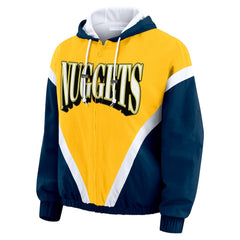 Gold/Navy Denver Nuggets WEAR by Erin Andrews Women's Colorblock Full-Zip Hoodie Windbreaker Jacket sale | NBA