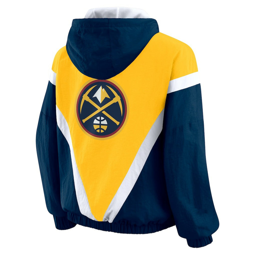 Gold/Navy Denver Nuggets WEAR by Erin Andrews Women's Colorblock Full-Zip Hoodie Windbreaker Jacket sale | NBA