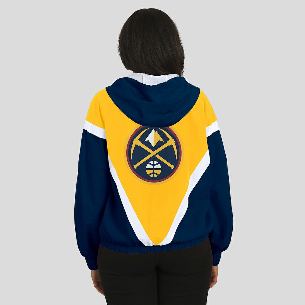 Gold/Navy Denver Nuggets WEAR by Erin Andrews Women's Colorblock Full-Zip Hoodie Windbreaker Jacket sale | NBA
