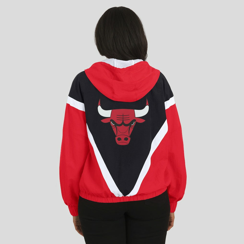 Black/Red Chicago Bulls WEAR by Erin Andrews Women's Colorblock Full-Zip Hoodie Windbreaker Jacket | NBA