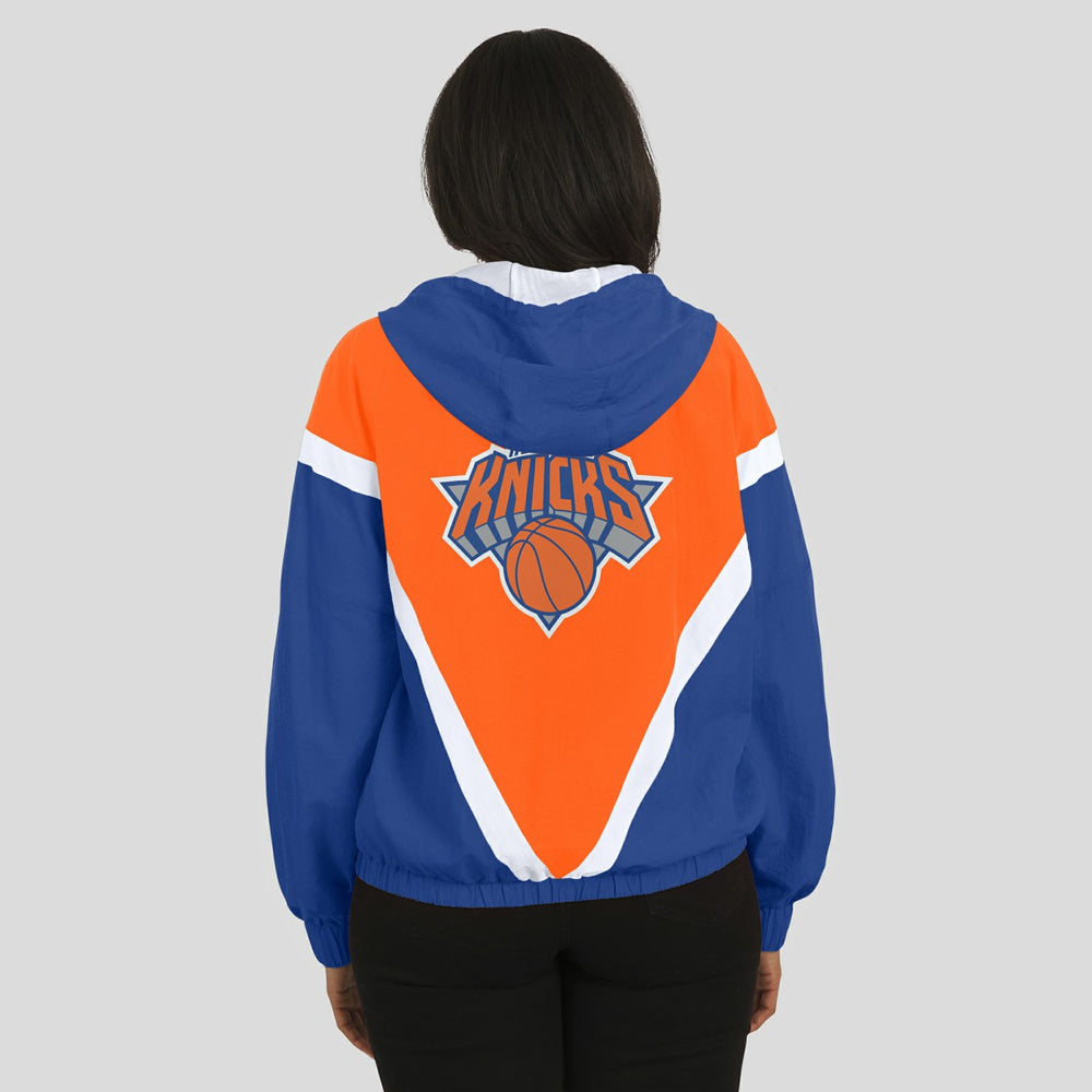 Orange/Royal New York Knicks WEAR by Erin Andrews Women's Colorblock Full-Zip Hoodie Windbreaker Jacket | NBA