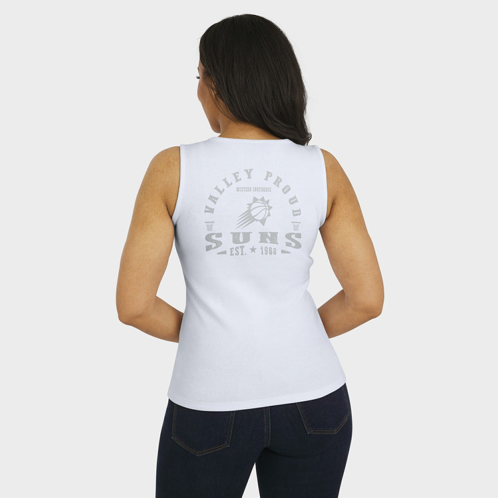 White Phoenix Suns WEAR by Erin Andrews Women's Rib-Knit Henley Tank Top | NBA