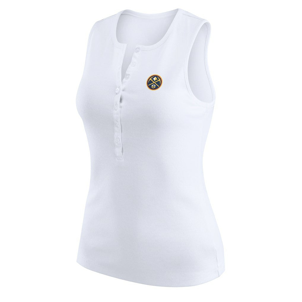 White Denver Nuggets WEAR by Erin Andrews Women's Rib-Knit Henley Tank Top sale | NBA