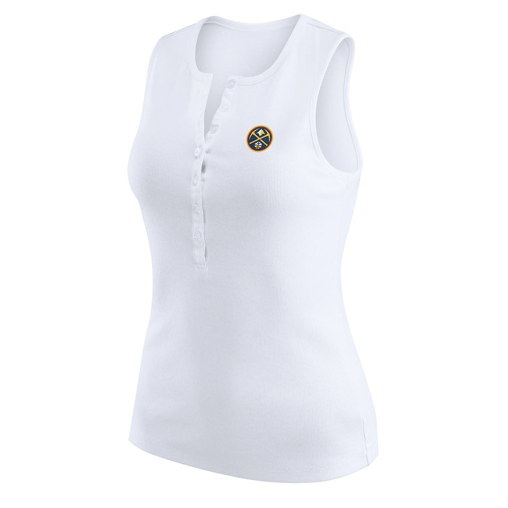 White Denver Nuggets WEAR by Erin Andrews Women's Rib-Knit Henley Tank Top sale | NBA