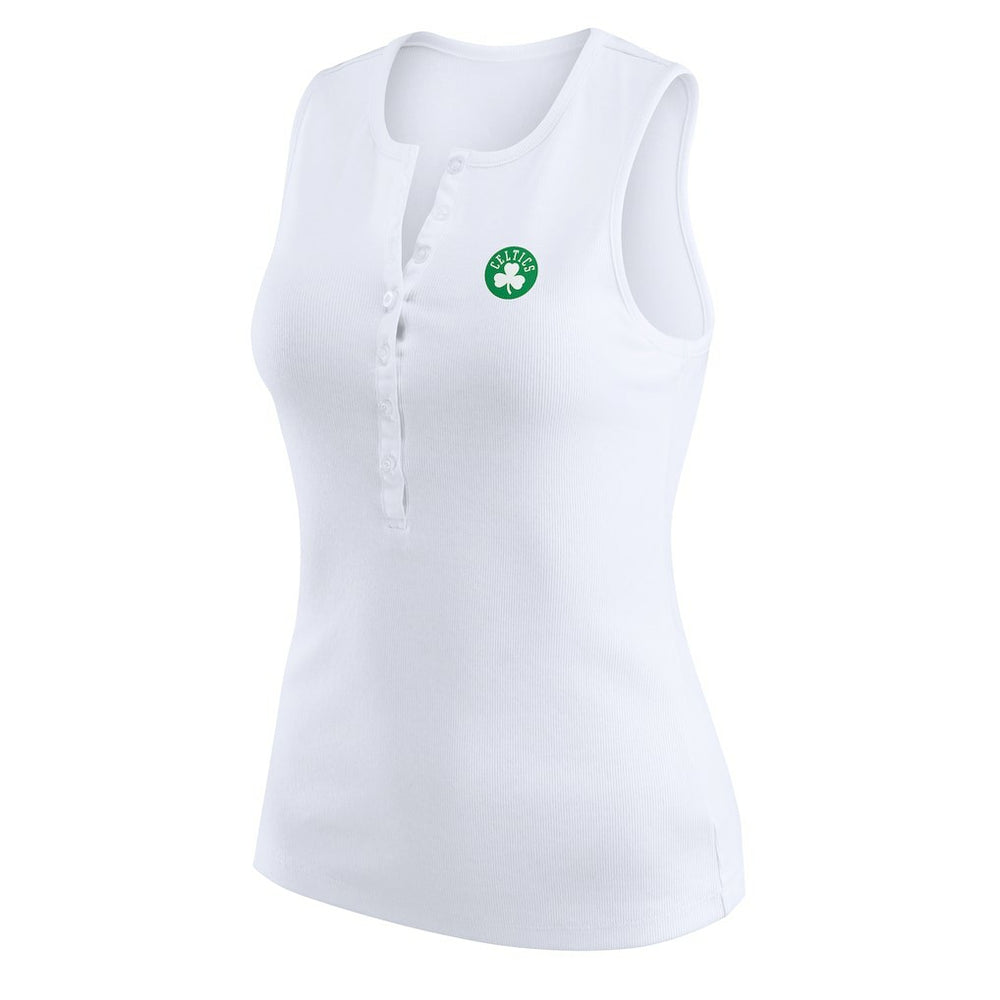 White Boston Celtics WEAR by Erin Andrews Women's Rib-Knit Henley Tank Top | NBA