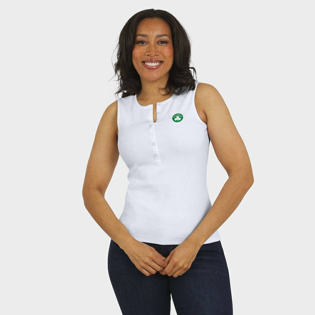 White Boston Celtics WEAR by Erin Andrews Women's Rib-Knit Henley Tank Top | NBA