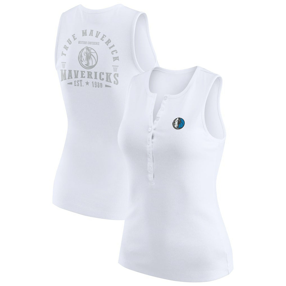 White Dallas Mavericks WEAR by Erin Andrews Women's Rib-Knit Henley Tank Top sale | NBA
