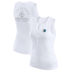 White Dallas Mavericks WEAR by Erin Andrews Women's Rib-Knit Henley Tank Top sale | NBA