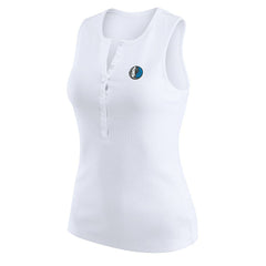 White Dallas Mavericks WEAR by Erin Andrews Women's Rib-Knit Henley Tank Top sale | NBA