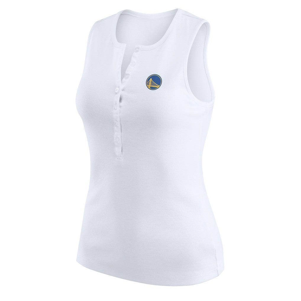 White Golden State Warriors WEAR by Erin Andrews Women's Rib-Knit Henley Tank Top sale | NBA