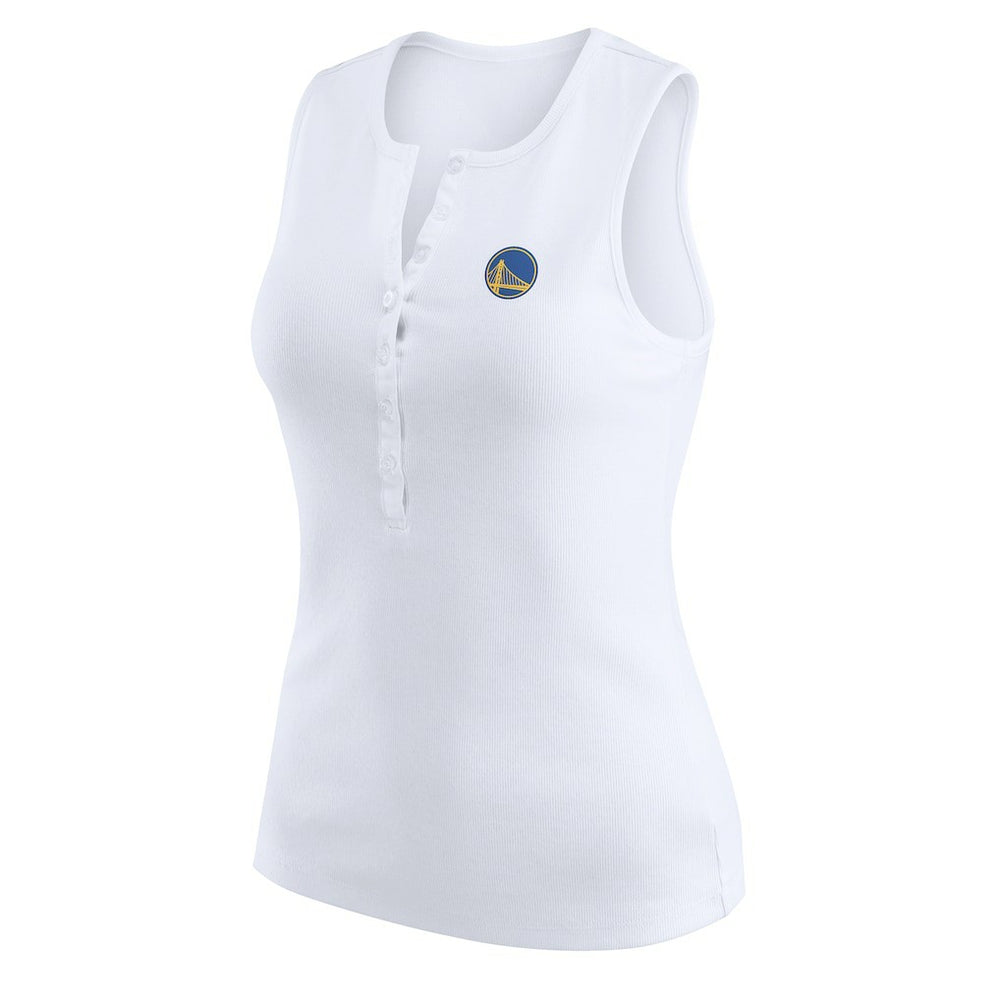 White Golden State Warriors WEAR by Erin Andrews Women's Rib-Knit Henley Tank Top sale | NBA