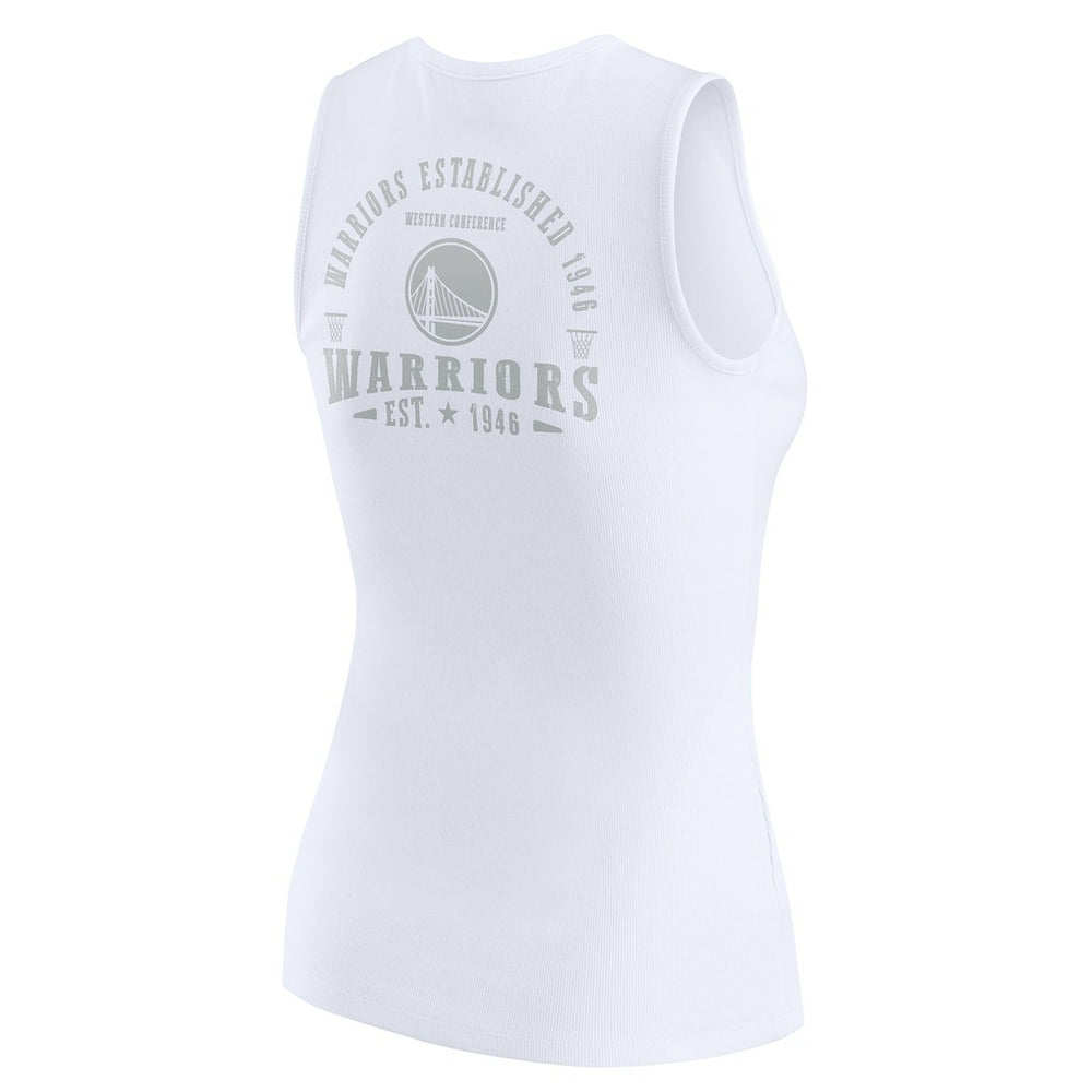 White Golden State Warriors WEAR by Erin Andrews Women's Rib-Knit Henley Tank Top sale | NBA