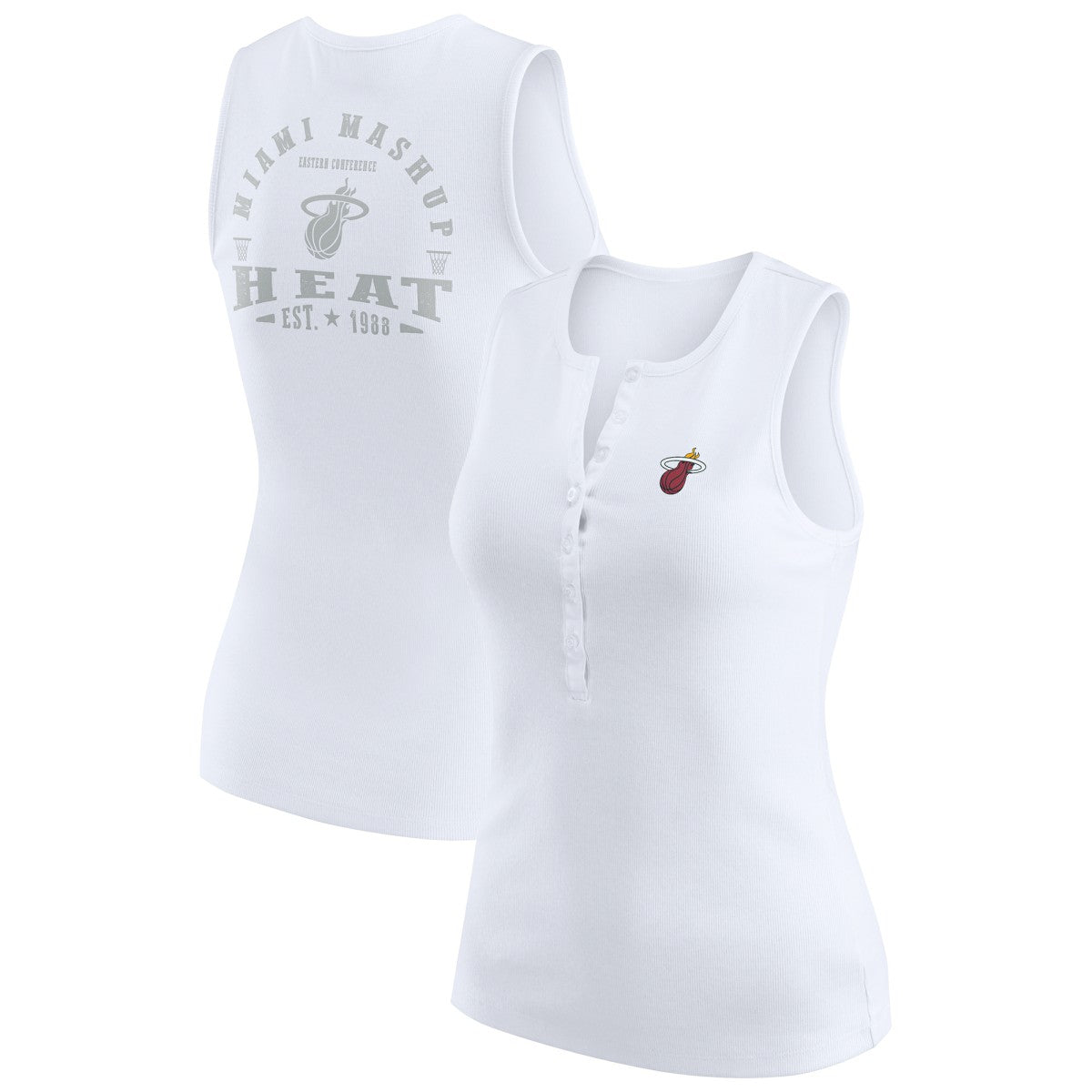 White Miami Heat WEAR by Erin Andrews Women's Rib-Knit Henley Tank Top | NBA