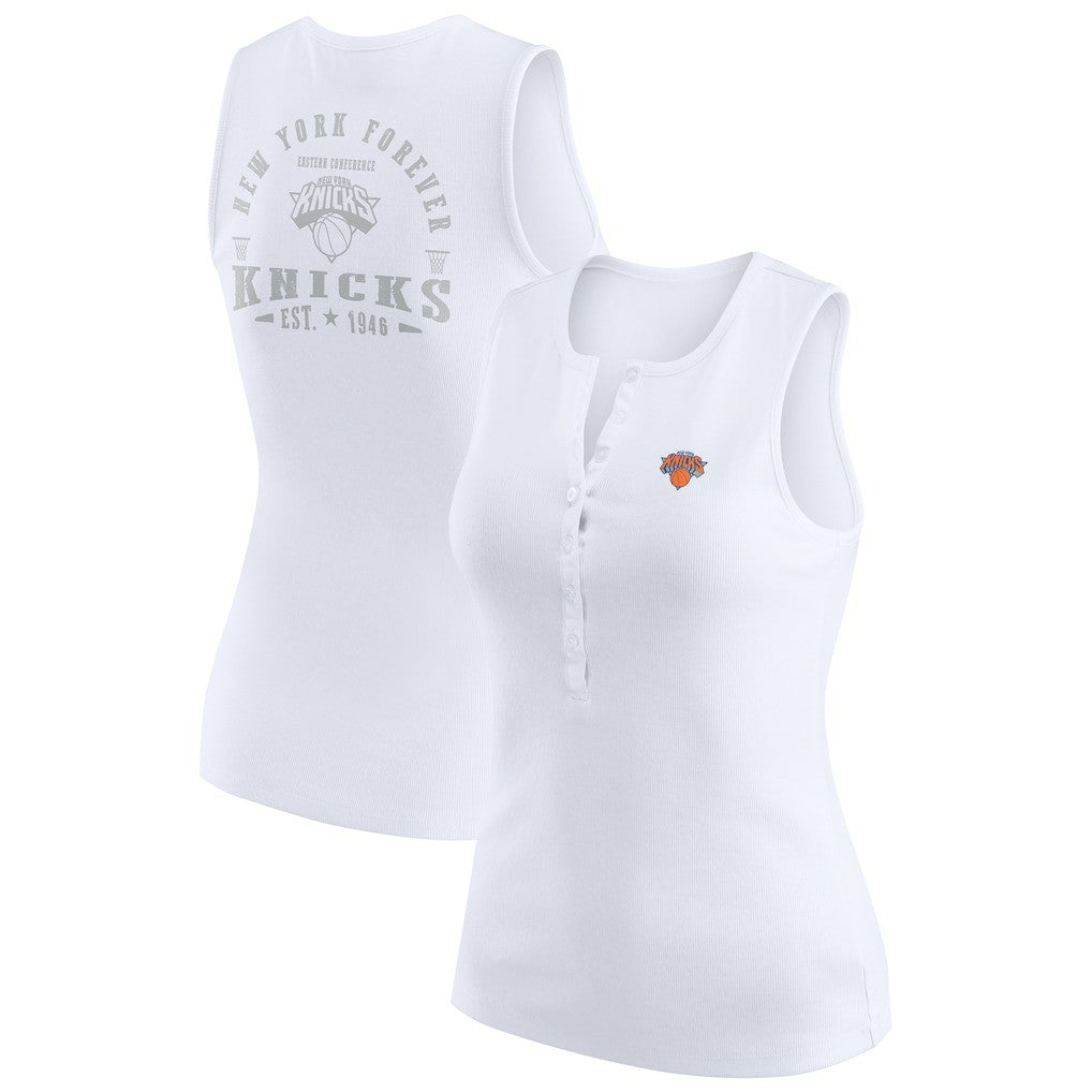 White New York Knicks WEAR by Erin Andrews Women's Rib-Knit Henley Tank Top | NBA