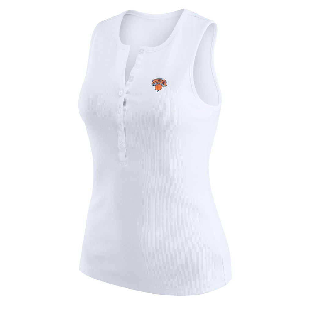 White New York Knicks WEAR by Erin Andrews Women's Rib-Knit Henley Tank Top | NBA