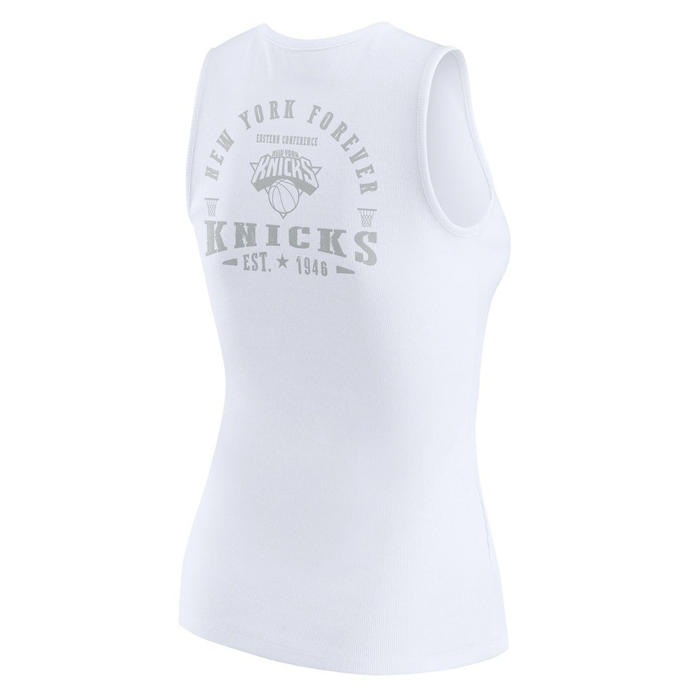 White New York Knicks WEAR by Erin Andrews Women's Rib-Knit Henley Tank Top | NBA